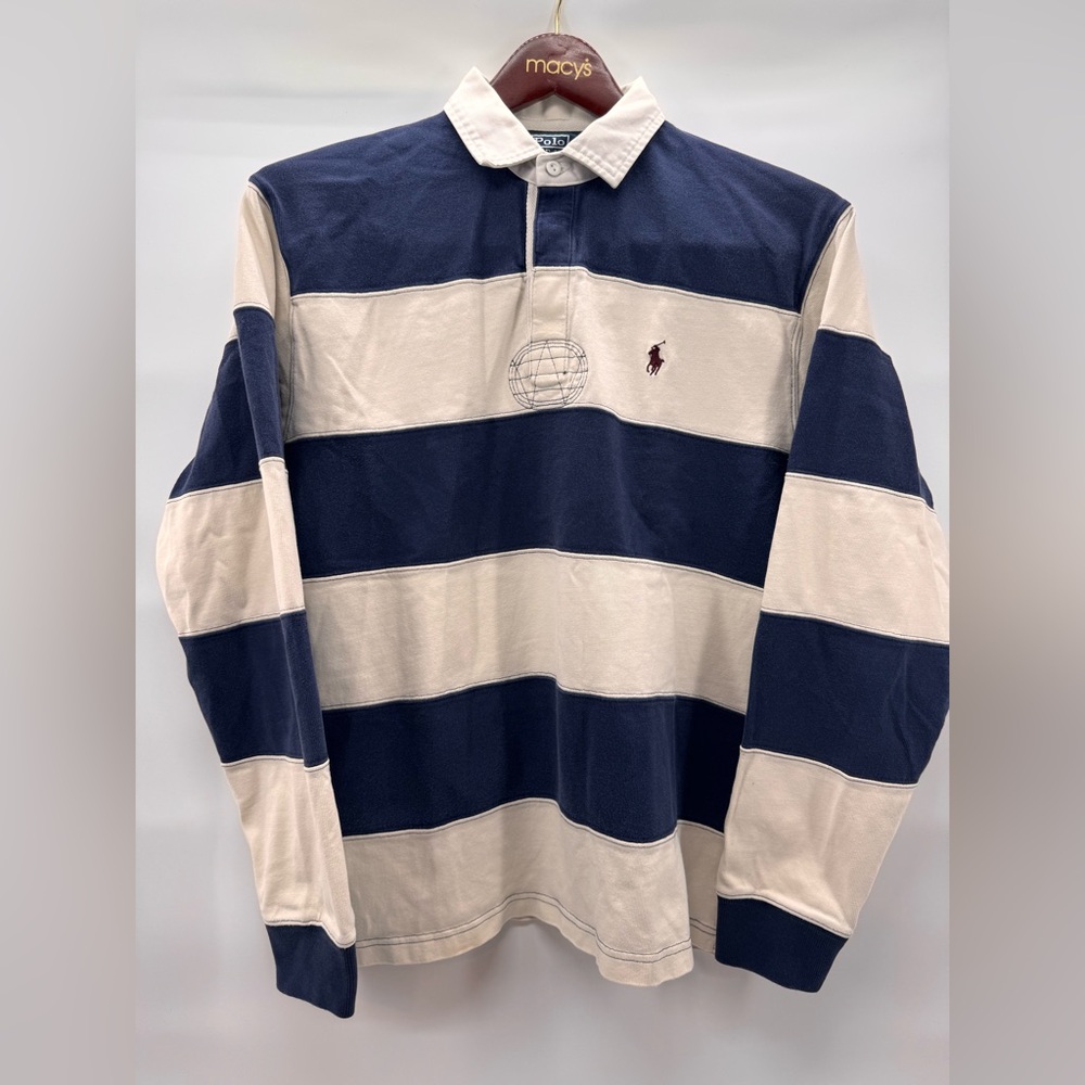Polo by Ralph Lauren Navy and Cream Long Sleeve Shirt